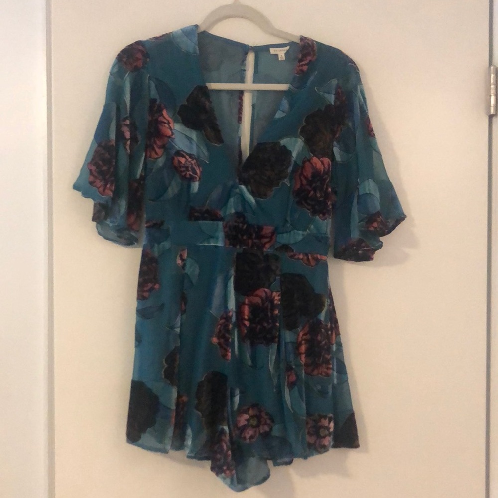 Deep turquoise floral romper
